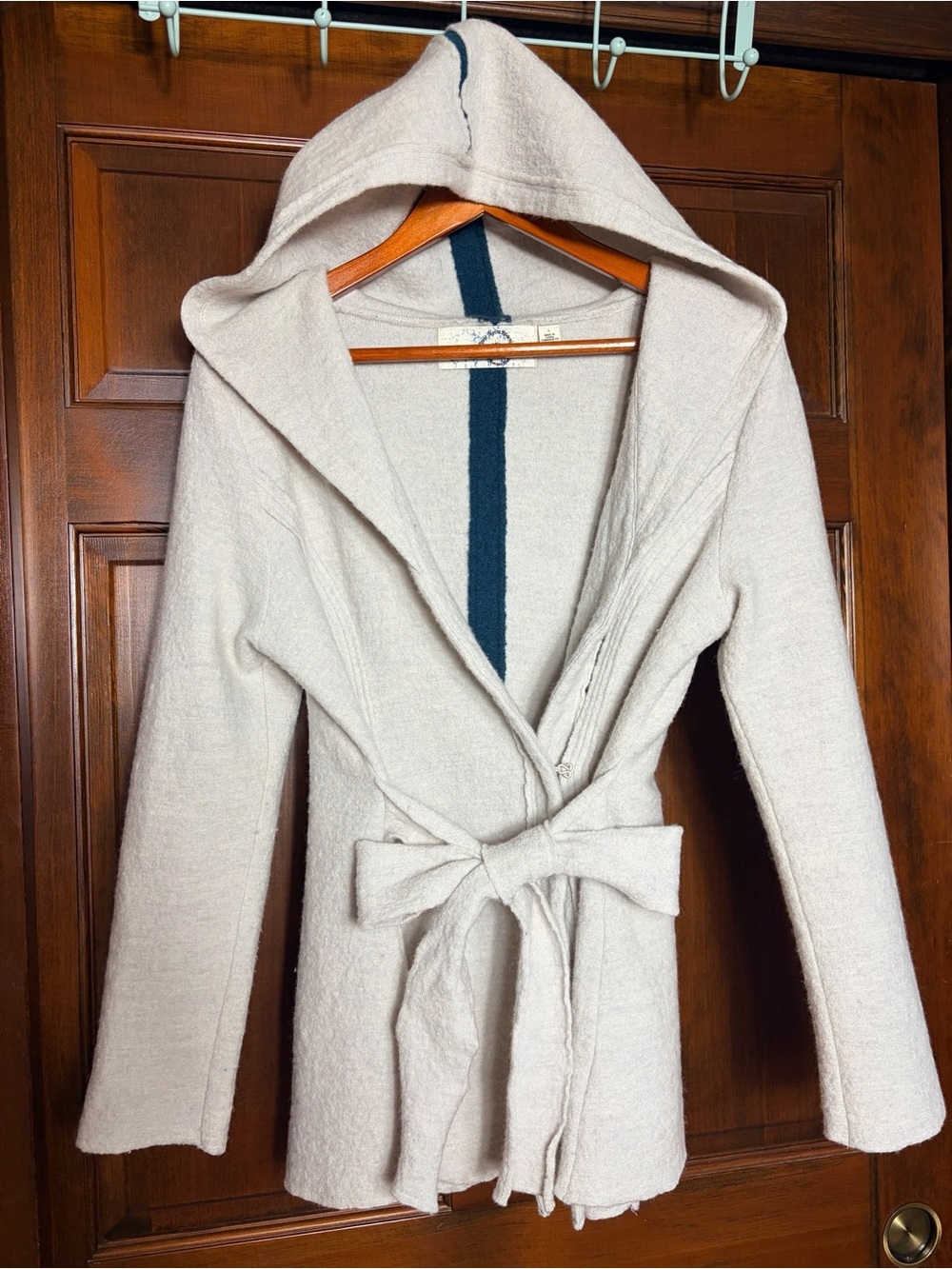 Anthropologie Rosie Neira Boiled Wool Hooded Cardigan Jacket Large Ivory
